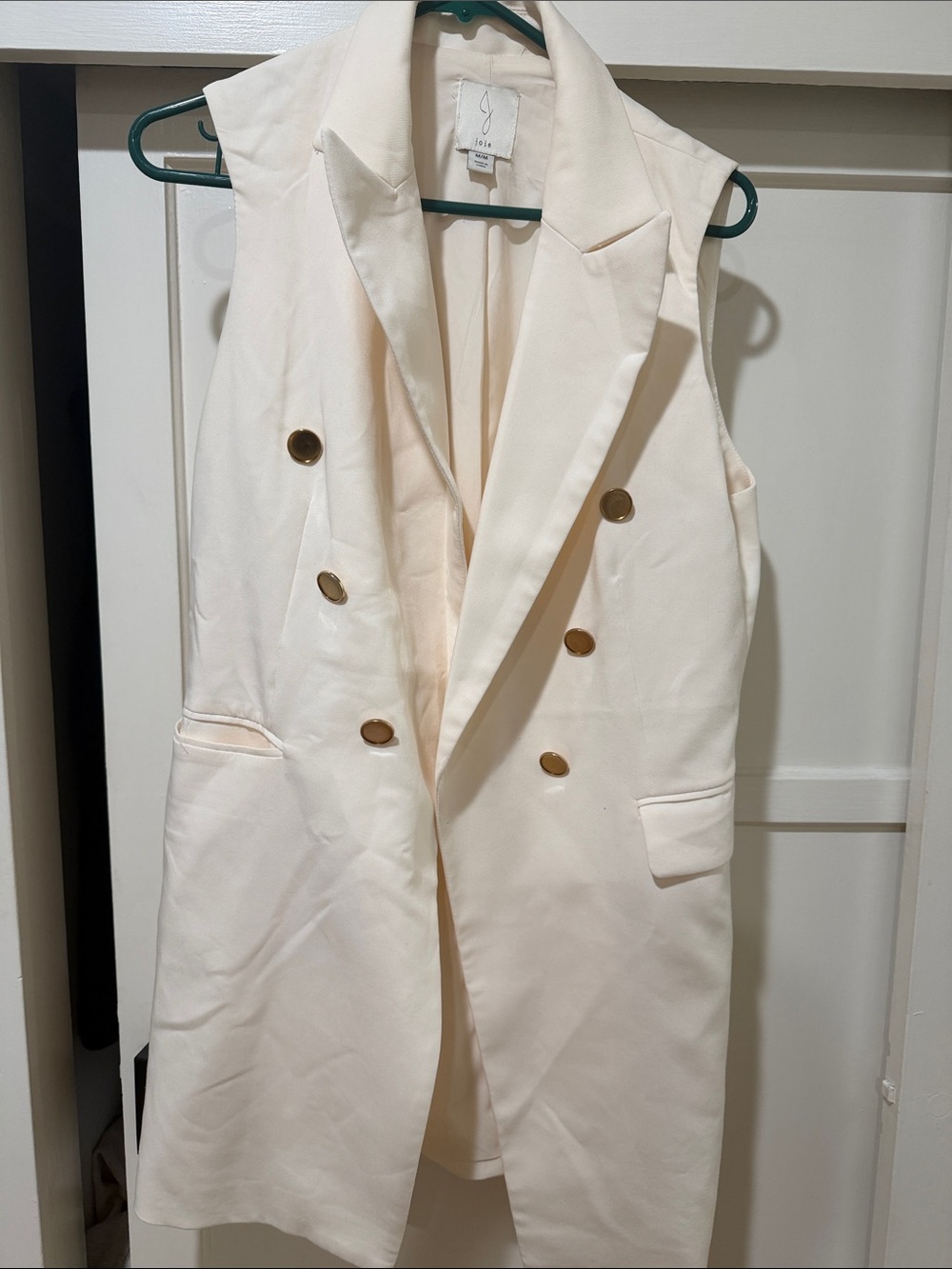 Joie Cream Double-Breasted Sleeveless Blazer Vest